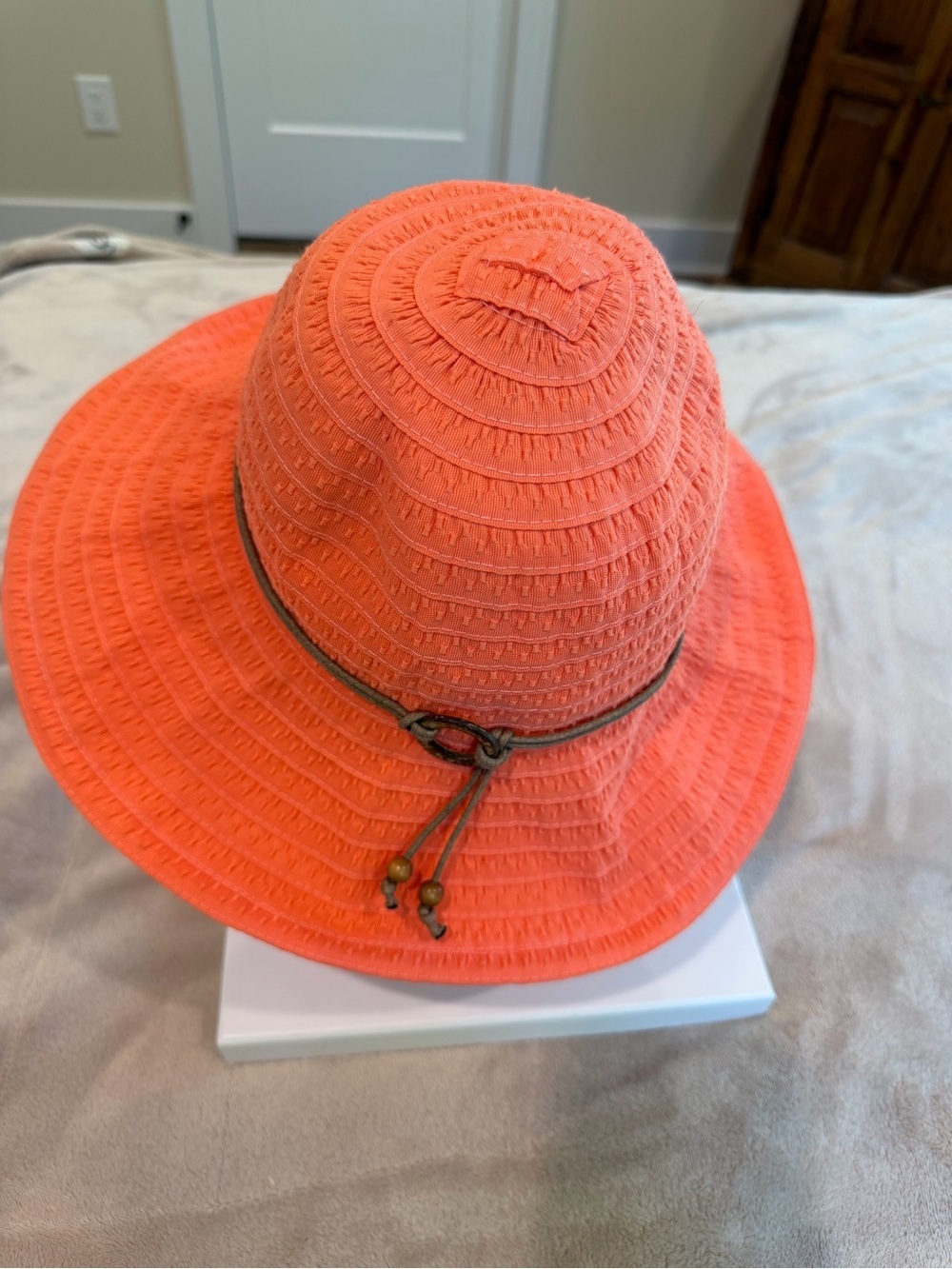 betmar Coral-Orange Wide Brim Sun Hat with Cord Tie